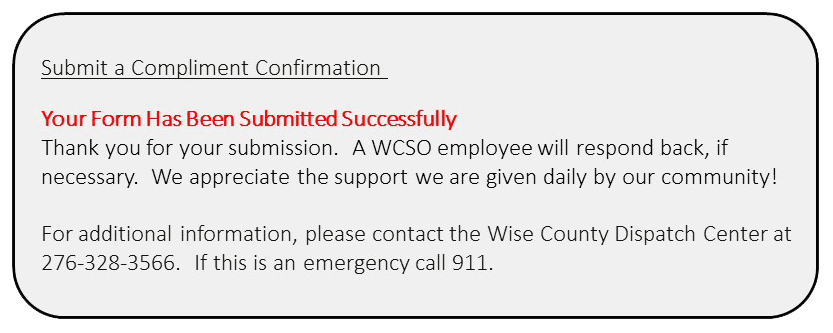 Submit a Compliment Confirmation Message